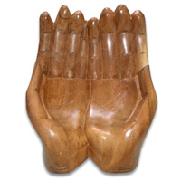 Wooden Hand Fruits Holder, Hand Carved From Suar Wood