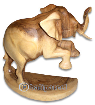 Wooden Standing Elephant, Hand Carved From Suar Wood