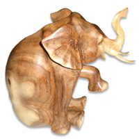 Wooden Sitting Elephant, Hand Carved From Suar Wood