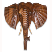 Wooden Elephant Head Wallhanging, Hand Carved From Suar Wood