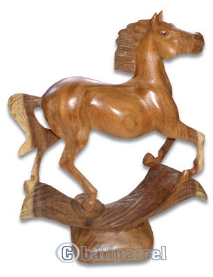 Wooden Walking Horse, Hand Carved From Suar Wood