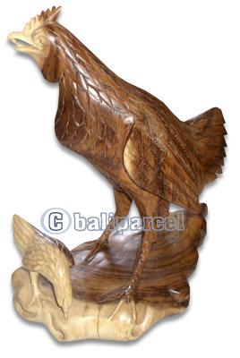 Wooden Chicken With Baby Carving, Hand Carved From Suar Wood