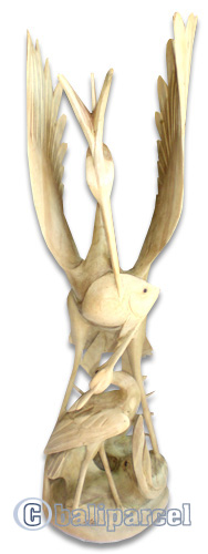 Wooden Two Birds, Hand Carved From Waru Wood