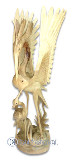 Wooden Two Birds, Hand Carved From Waru Wood