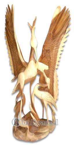 Wooden Two Birds, Hand Carved From Suar Wood