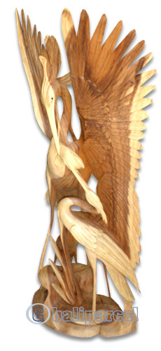 Wooden Two Birds, Hand Carved From Suar Wood