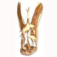 Wooden Two Birds, Hand Carved From Suar Wood
