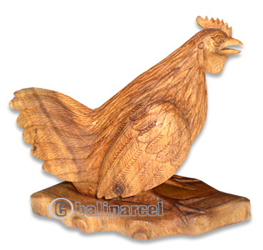 Wooden Chicken, Hand Carved From Suar Wood