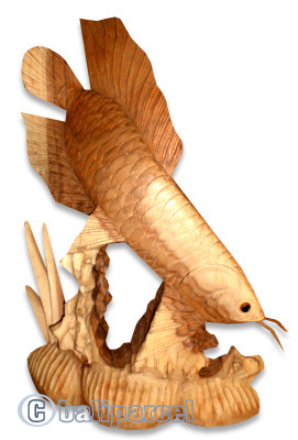 Wooden Arowana Fish, Hand Carved From Suar Wood