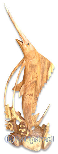 Wooden Marlin Fish, Hand Carved From Suar Wood