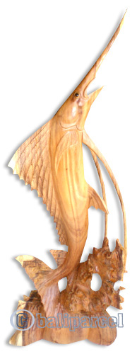 Wooden Marlin Fish, Hand Carved From Suar Wood