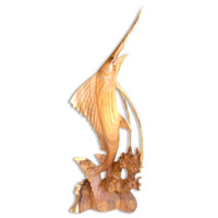 Wooden Marlin Fish, Hand Carved From Suar Wood