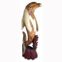 Wooden Standing Dolphin, Hand Carved From Suar Wood