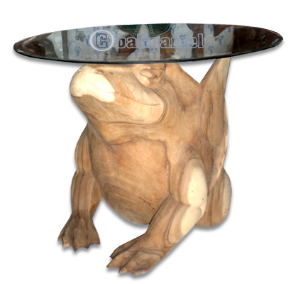 Wooden Frog Coffee Table, Hand Carved From Suar Wood