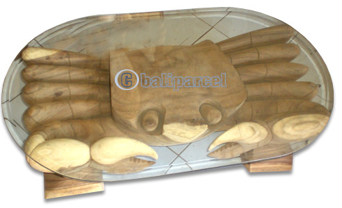 Wooden Crab Table, Hand Carved From Suar Wood (included Glass)