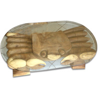 Wooden Crab Table, Hand Carved From Suar Wood (included Glass)