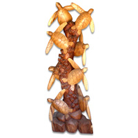 Wooden 8 Turtles On Coral, Hand Carved From Suar Wood