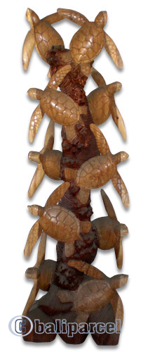 Wooden 10 Turtles On Coral, Hand Carved From Suar Wood