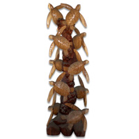 Wooden 10 Turtles On Coral, Hand Carved From Suar Wood