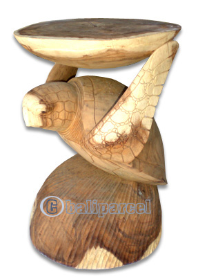 Wooden Turtle Telephone Table, Hand Carved From Suar Wood
