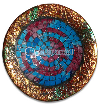Mosaic Round Bowl Set Of 3, Handmade From Terracotta And Glass