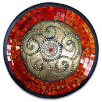 Mosaic Round Bowl Set Of 3, Handmade From Terracotta And Glass