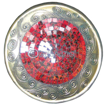 Mosaic Round Bowl Set Of 3, Handmade From Terracotta And Glass