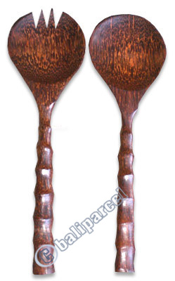 Wooden Service Set Fork And Spoon, Hand Carved From Coconut Wood