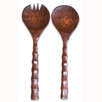 Wooden Service Set Fork And Spoon, Hand Carved From Coconut Wood
