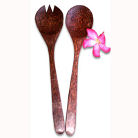 Wooden Service Set Fork And Spoon, Hand Carved From Coconut Wood