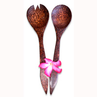 Wooden Service Set Fork And Spoon, Hand Carved From Coconut Wood