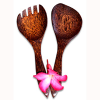 Wooden Service Set Fork And Spoon, Hand Carved From Coconut Wood