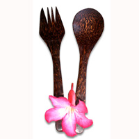 Wooden Service Set Fork And Spoon, Hand Carved From Coconut Wood