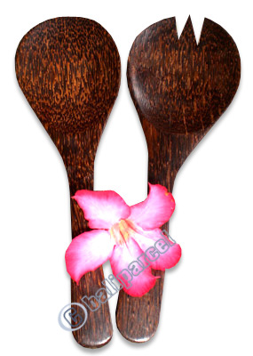 Wooden Service Set Fork And Spoon, Hand Carved From Coconut Wood