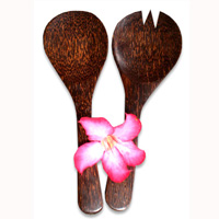 Wooden Service Set Fork And Spoon, Hand Carved From Coconut Wood