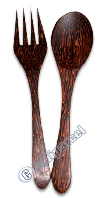 Wooden Service Set Fork And Spoon, Hand Carved From Coconut Wood
