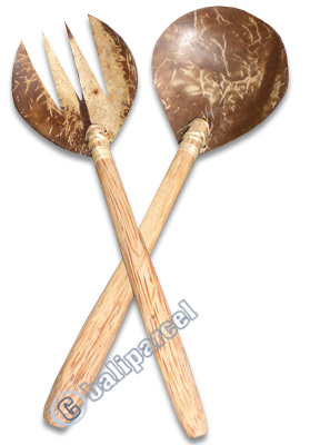 Wooden Service Set Fork And Spoon, Hand Carved From Coconut Wood
