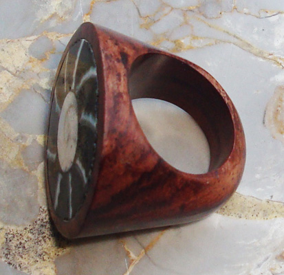 Wooden Ring From Sono Wood Inlaid Shell