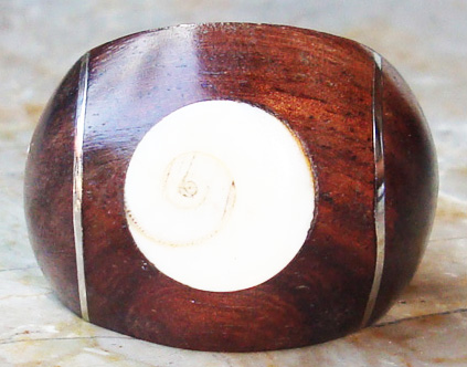Wooden Ring From Sono Wood Inlaid With Stainless And Shell