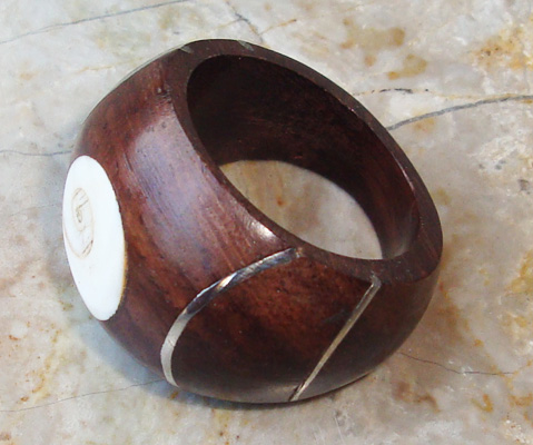 Wooden Ring From Sono Wood Inlaid With Stainless And Shell
