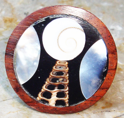 Wooden Ring From Sono Wood Inlaid With Stainless And Shell