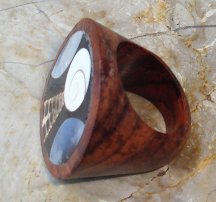 Wooden Ring From Sono Wood Inlaid With Stainless And Shell