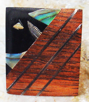 Wooden Ring From Sono Wood Inlaid With Stainless And Shell