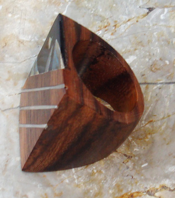 Wooden Ring From Sono Wood Inlaid With Stainless And Shell