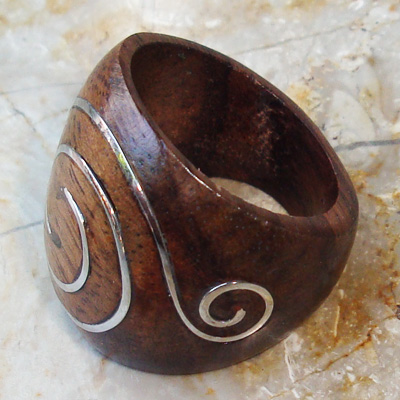 Wooden Ring From Sono Wood Inlaid With Stainless