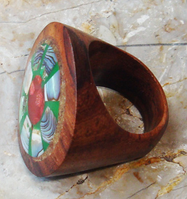 Wooden Ring From Sono Wood Inlaid With Shell