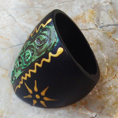 Wooden Ring From Sono Wood With Handpainted