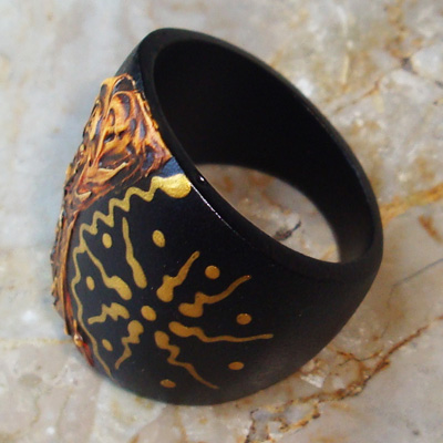 Wooden Ring From Sono Wood With Handpainted