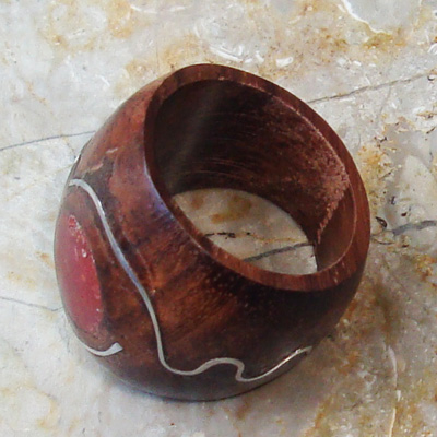Wooden Ring From Sono Wood Inlaid With Stainless