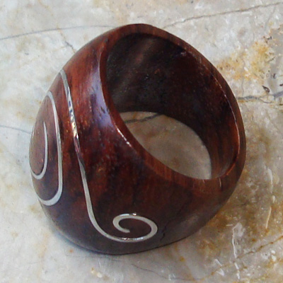 Wooden Ring From Sono Wood Inlaid With Stainless